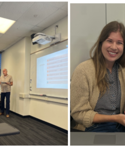 Frank Thompson (the president) of OSCM Advisory Board (left) and Lindsey Sarver (right) - The award is for OSCM Board Members for their contributions to the students of COB