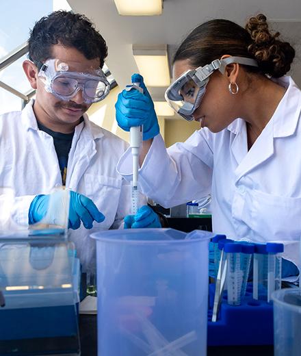 CSULB science students using a pipette