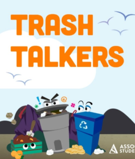 "Trash Talkers" with graphic trash cans