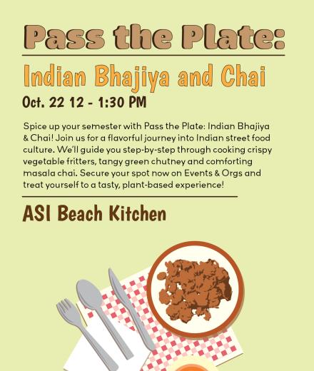 Pass the plate: indian bhajiya and chai with utensil and food graphics