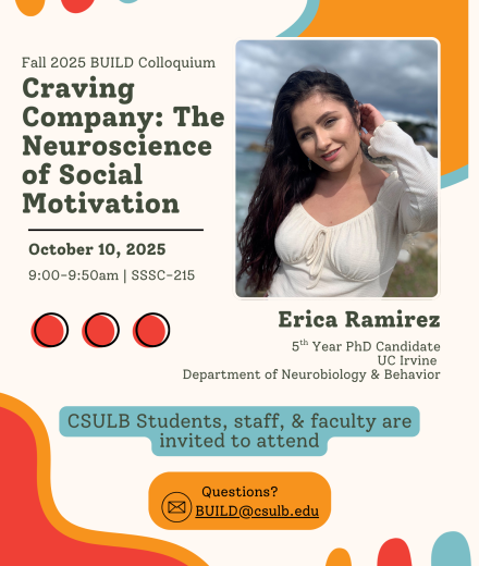 Flyer of BUILD Colloquium Speaker, Erica Ramirez with event details