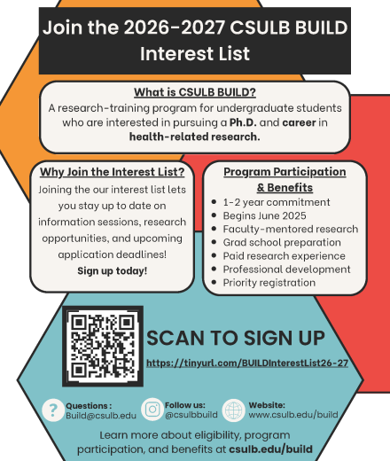 BUILD Interest List Flyer containing information about the BUILD program, QR code, and contact information