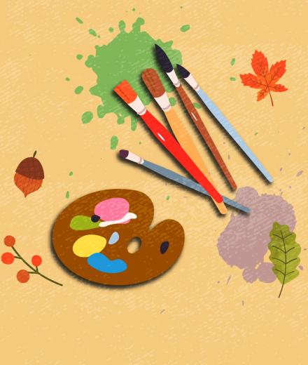 graphics of paint palette and brushes