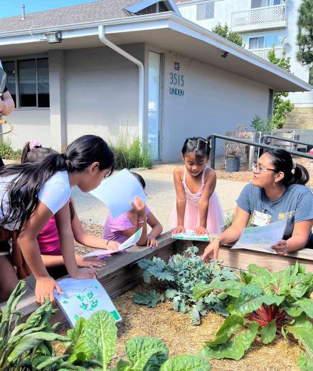 Kids viewing a garden
