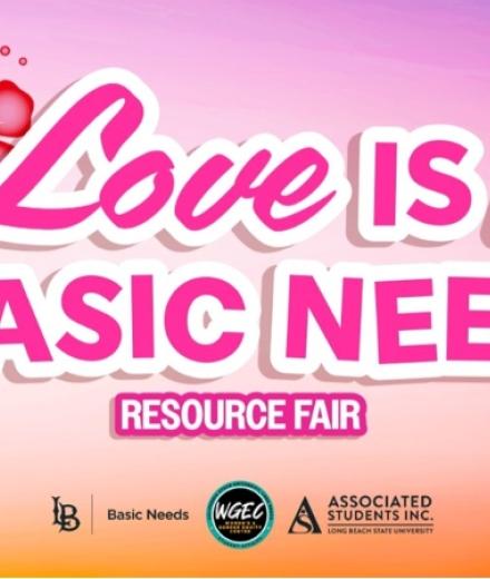 graphic with text, "love is a basic need resource fair" with flowers