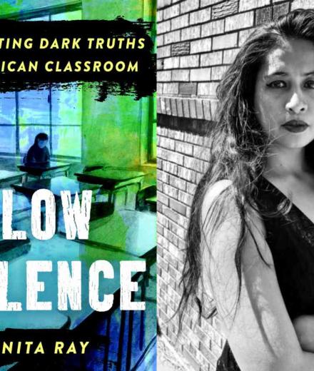 side by side "Slow Violence" book cover and author Dr. Ranita Ray