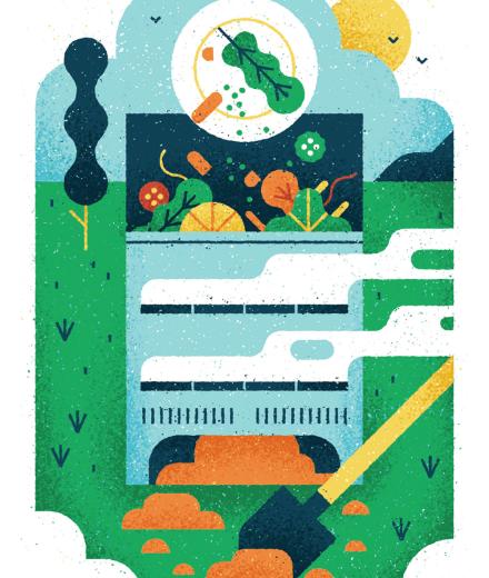 food scraps in bin with shovel 