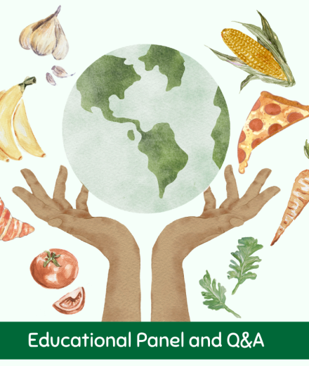 two hands with a globe and different kind of food around the globe