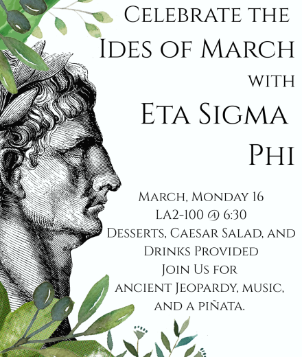 bust of julius caesar with green plants