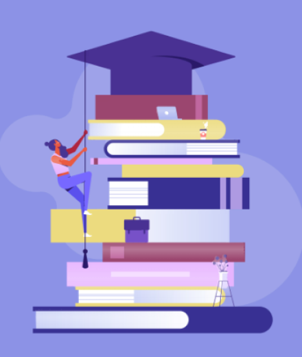 Teacher climbing books