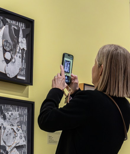 A visitor viewing artwork in Kleefeld Contemporary