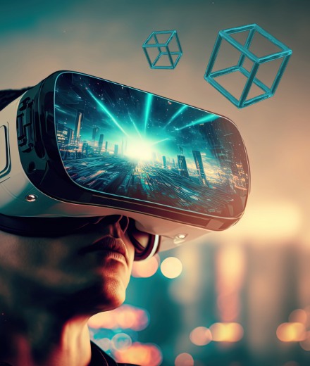 person looking through virtual reality headset