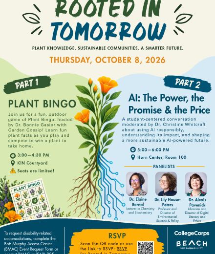 a flyer with text saying rooted in tomorrow