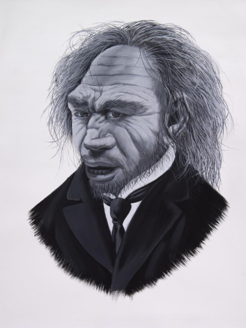 Drawing of a primal looking man with animalistic features