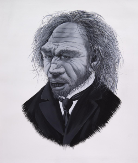 Drawing of a primal looking man with animalistic features