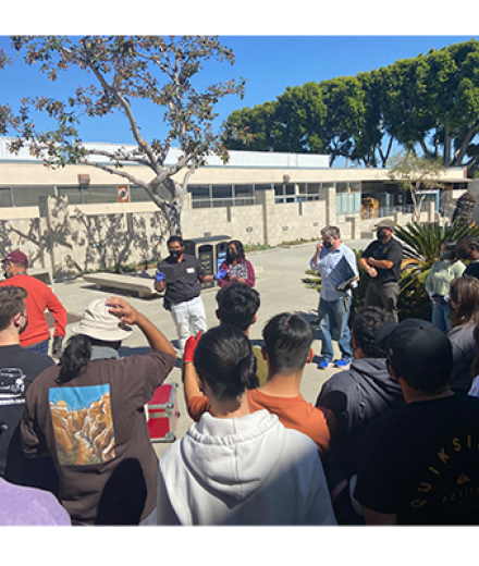 Film students gathering in courtyard