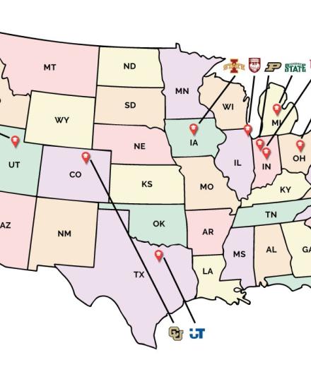 US Map showing where forner BUILD students have gone to grad