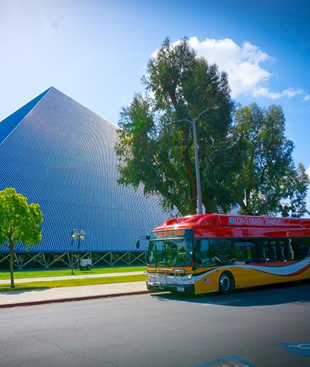 Bus in front of Walter Pyramid