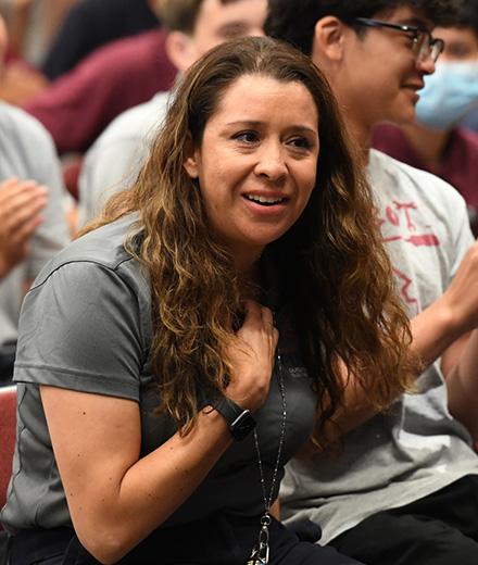 Angelica Gunderson caught by surprise. Photo credit Milken Family Foundation