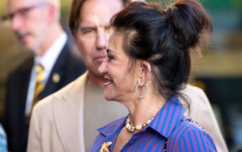 Woman looking to the side smiling