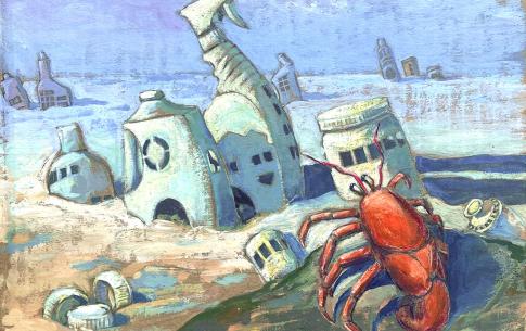 Hilary Norcliffe - Concept for Henry the Hermit Crab Finds a New Home (Acrylic on cardboard).