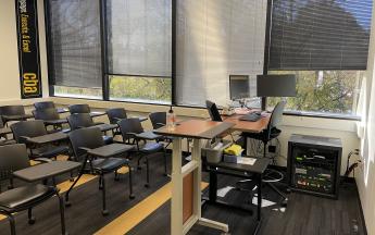 professor's desk at front of room