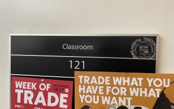 classroom 121 sign
