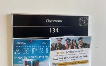 classroom 134 sign