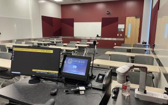 desktop and professor's view of classroom