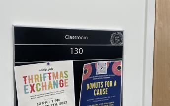classroom 130 sign