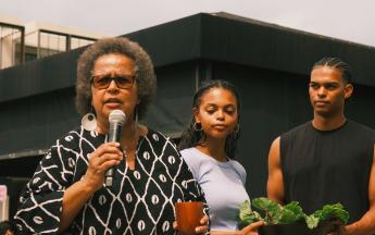 Prof. Chimbuko Tembo, Dani Williams and Myles Nunn offering libations