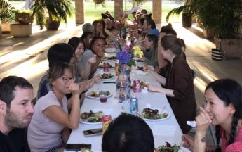 After a long day of work in the studios, a group dinner with artists in residence, Ceramic Arts students, and friends of the Center for Contemporary Ceramics, Summer 2019.