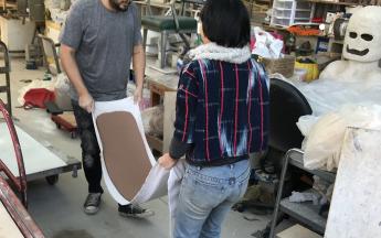 Artist in residence Anna Sew Hoy working with student Jorge Jimenez, 2018.