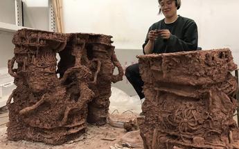 Artist in residence Heidi Lao working in the CCC studio, 2020
