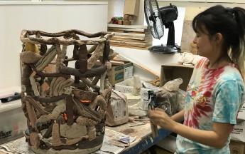 Artist in residence Amy Yao working in the CCC studio, 2019.