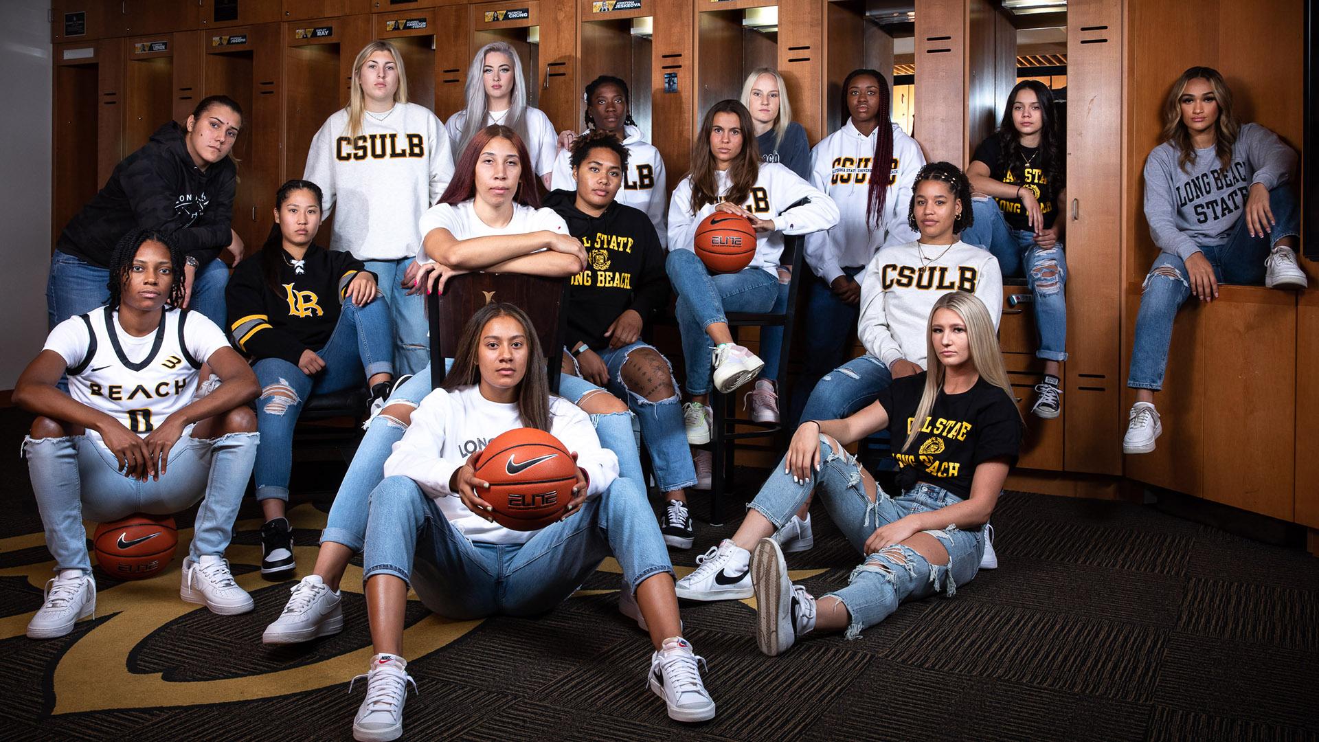 LBSU Women's Basketball team in locker room