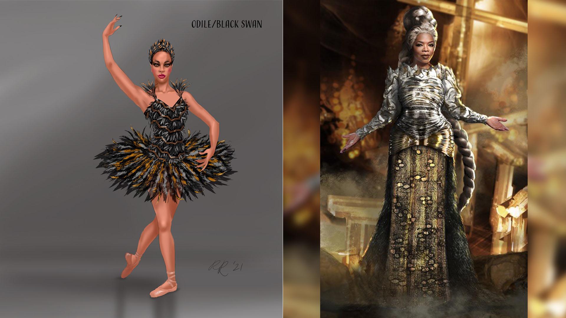Left: Costume design by Robin Richesson. Right: Costume design by Phillip Boutte Jr.