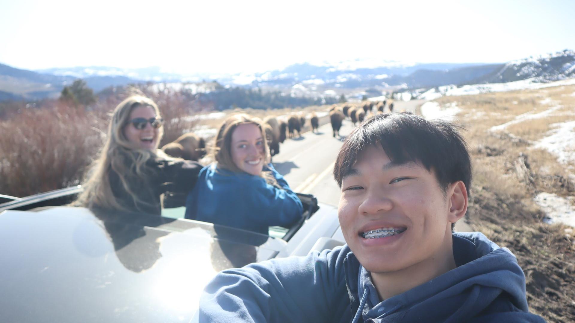 Three Students Traveling in Yellowstone National Park