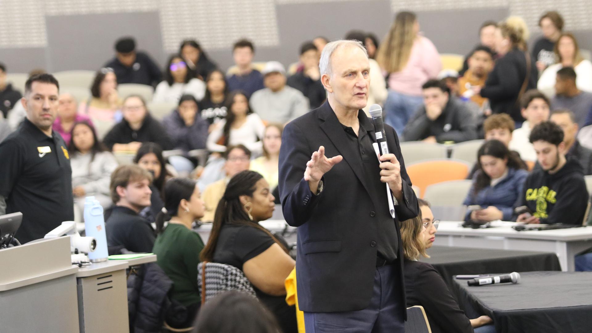 College of Business Dean Michael Solt inspiring prospective students with his Day at the Beach Welcome speech