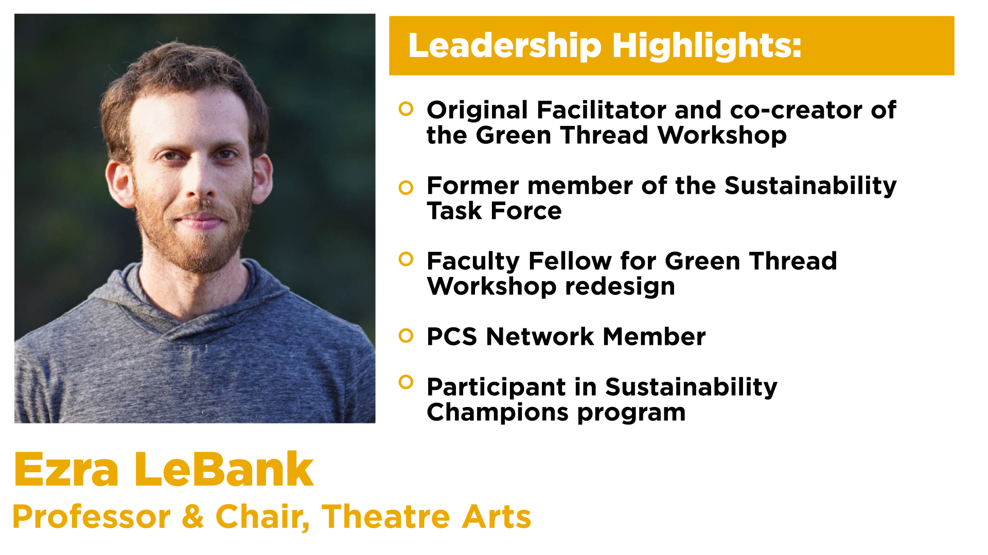  Ezra LeBank with a list of his leadership highlights