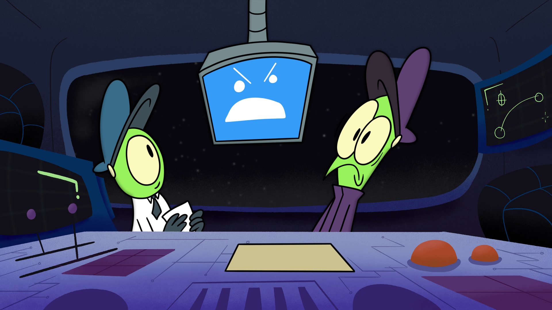 Still from Tyler Munoz's film "Little Green Men: Quip's in Charge"