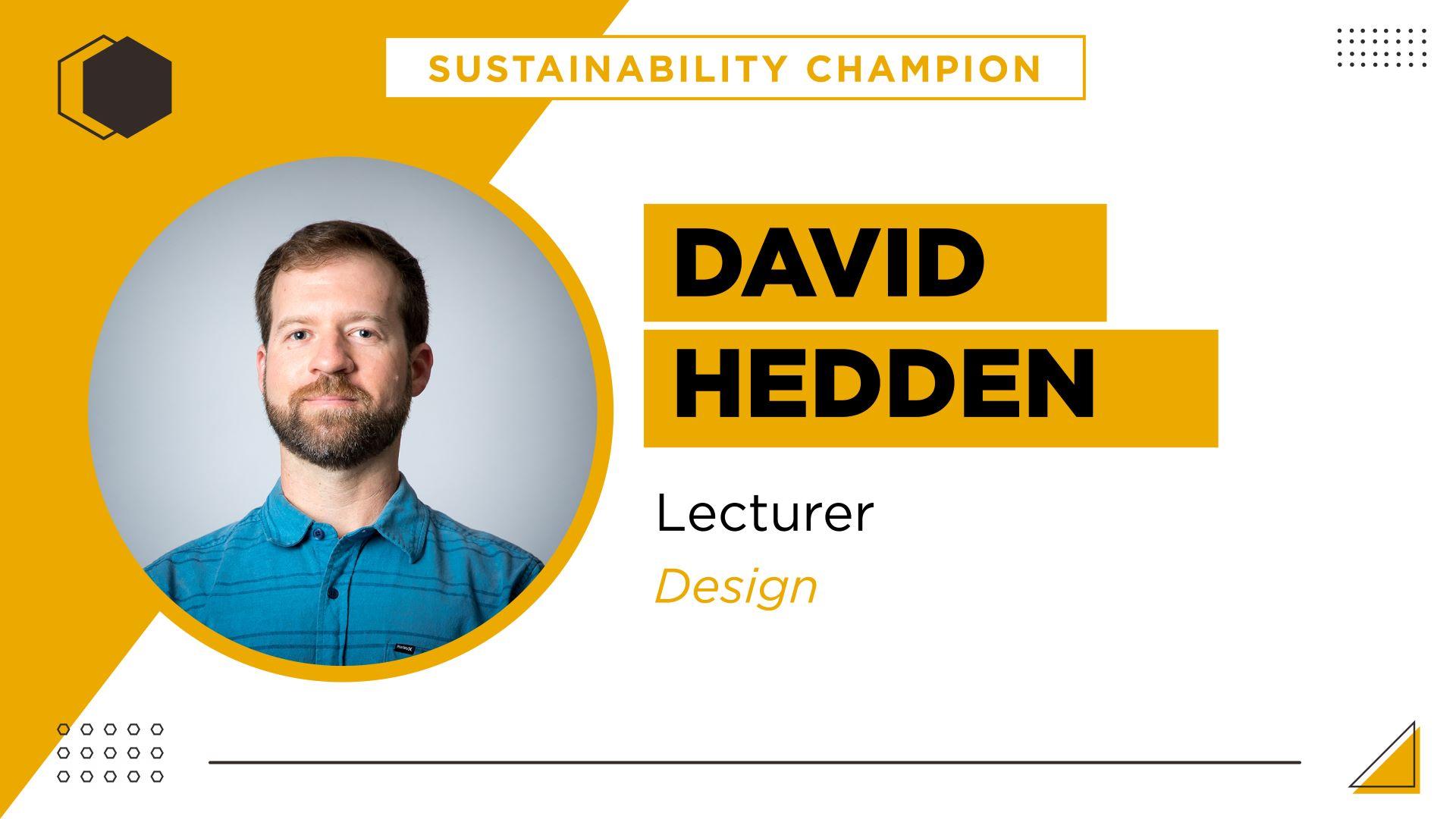 David with yellow text that reads Sustainability Champion