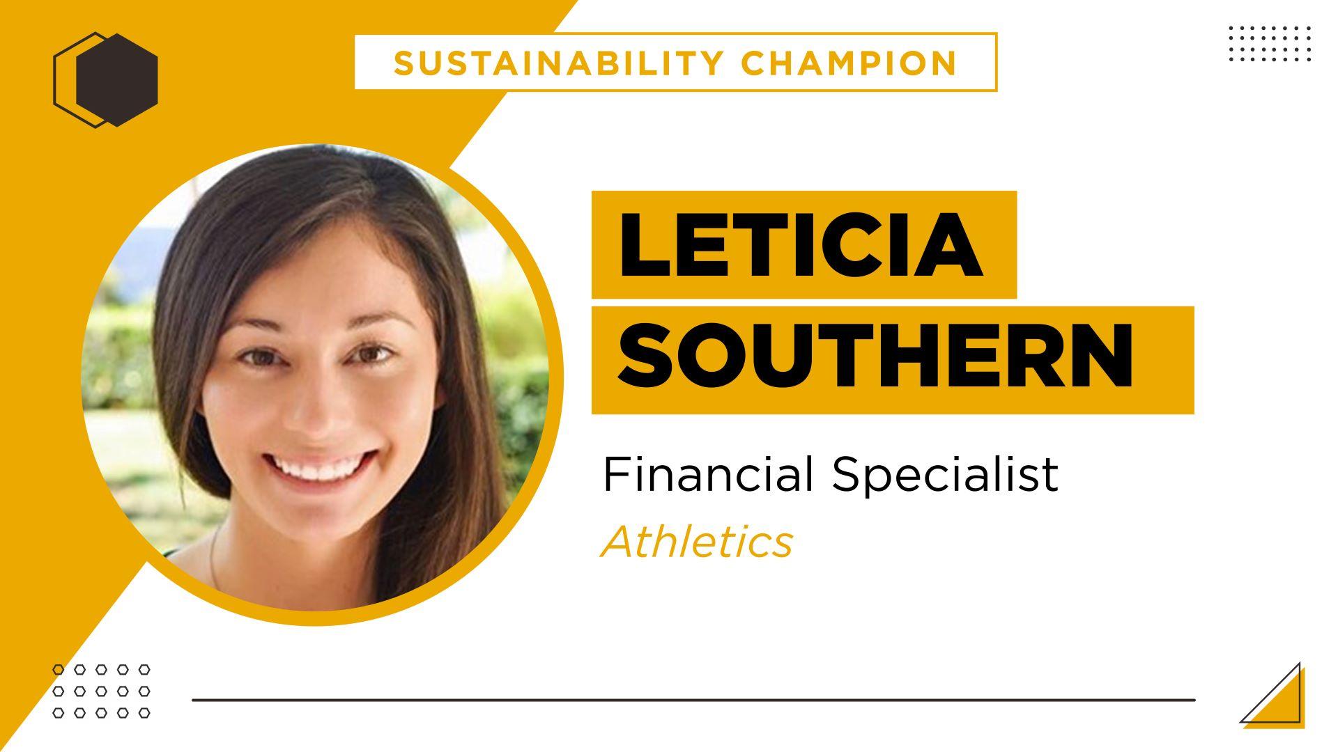 Leticia with yellow text that reads Sustainability Champion
