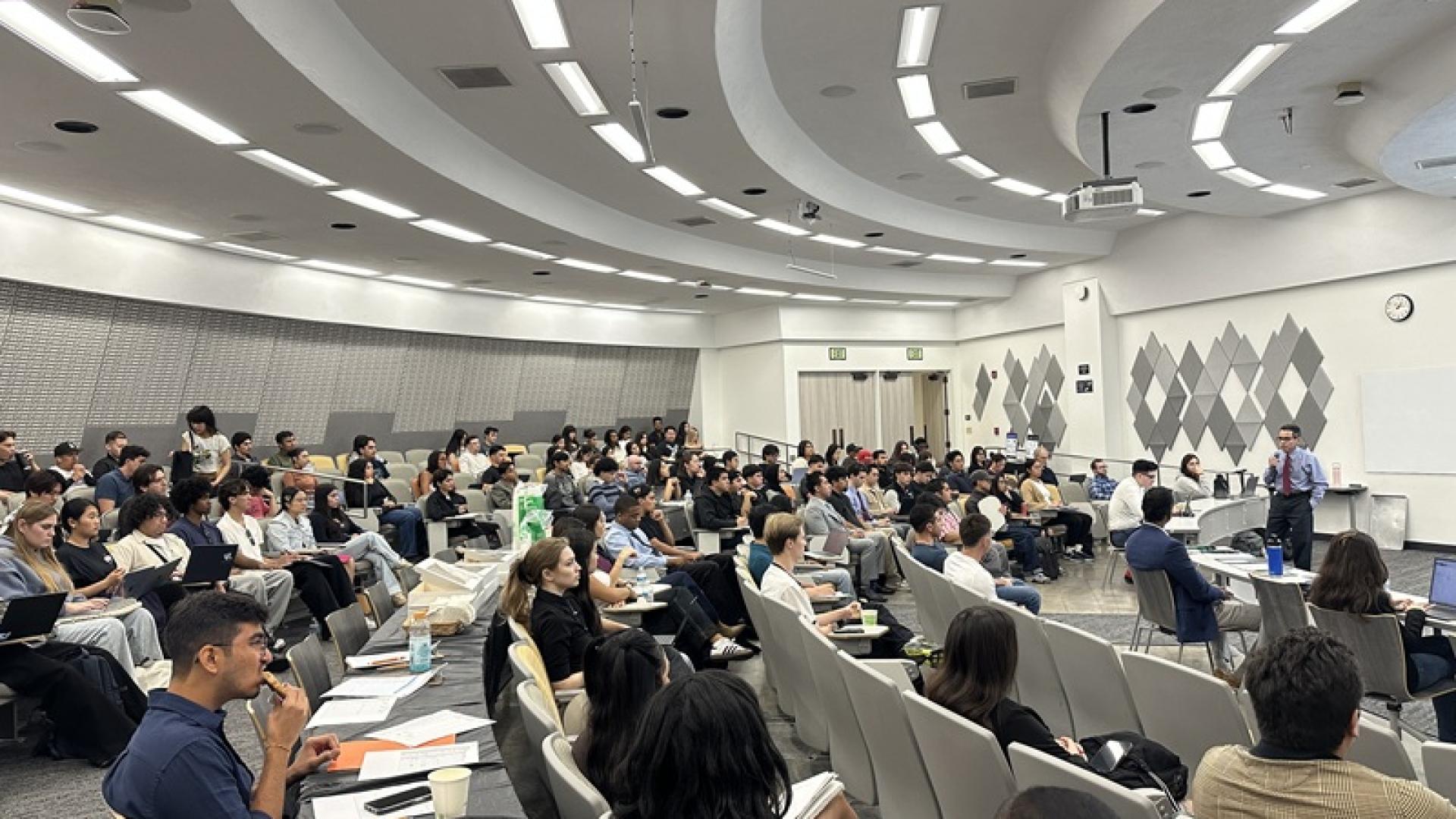 Beach Fin Rising FALL 2025 presentation in a COB lecture hall