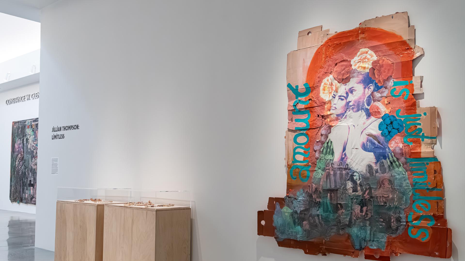 Large artwork by artist Jillian Thompson hung on gallery walls