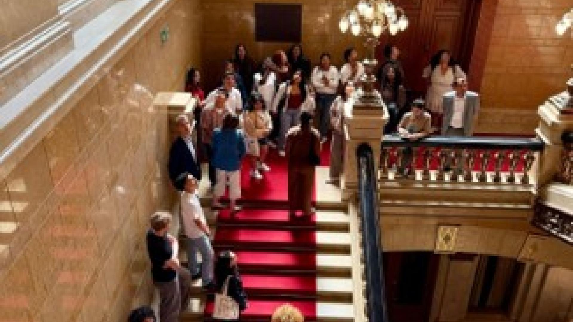 The Rathaus tour helped students examine the role of public institutions, governance, and civic identity in shaping the business environment. Photo courtesy of IB 494B participants.