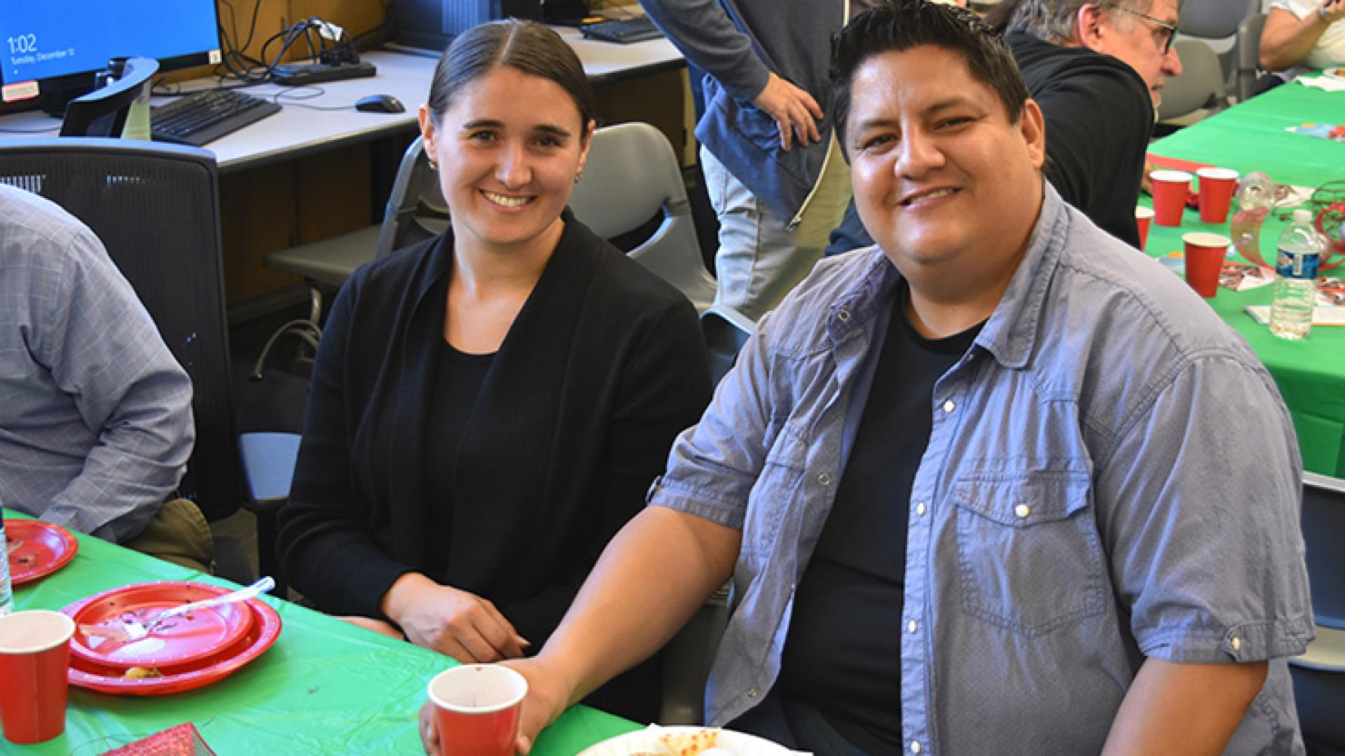 Alejandra Priede, Evaluator, and Guido Urizar, Principal Investigator, at the December 2017 CSULB BUILD Faculty Mixer