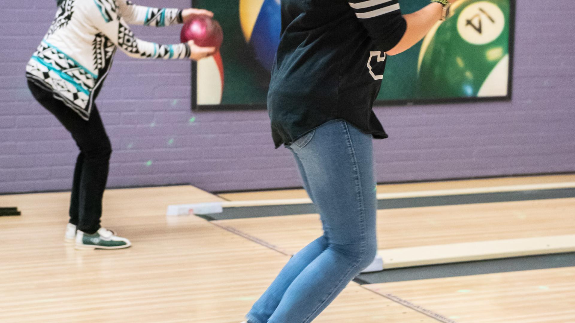 Business Honors Social Night October 18th 2018 Bowling student jumping