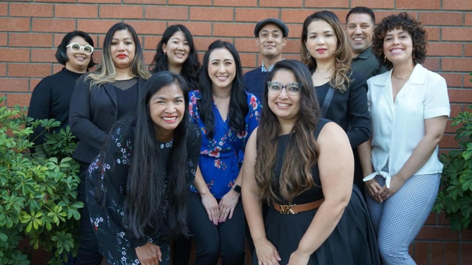 Group picture of COB CSS Advising Team: L to R Front row: Boualoy Dayton, Kelly DeSimas and Mia Ellsberry, 2nd Row: Maricruz Gutierrez, Maria Organista, Tori Saruwatari, Charlie Nguyen, Kristy Trinh, Derek Chacon, and Lizette Alvarez.