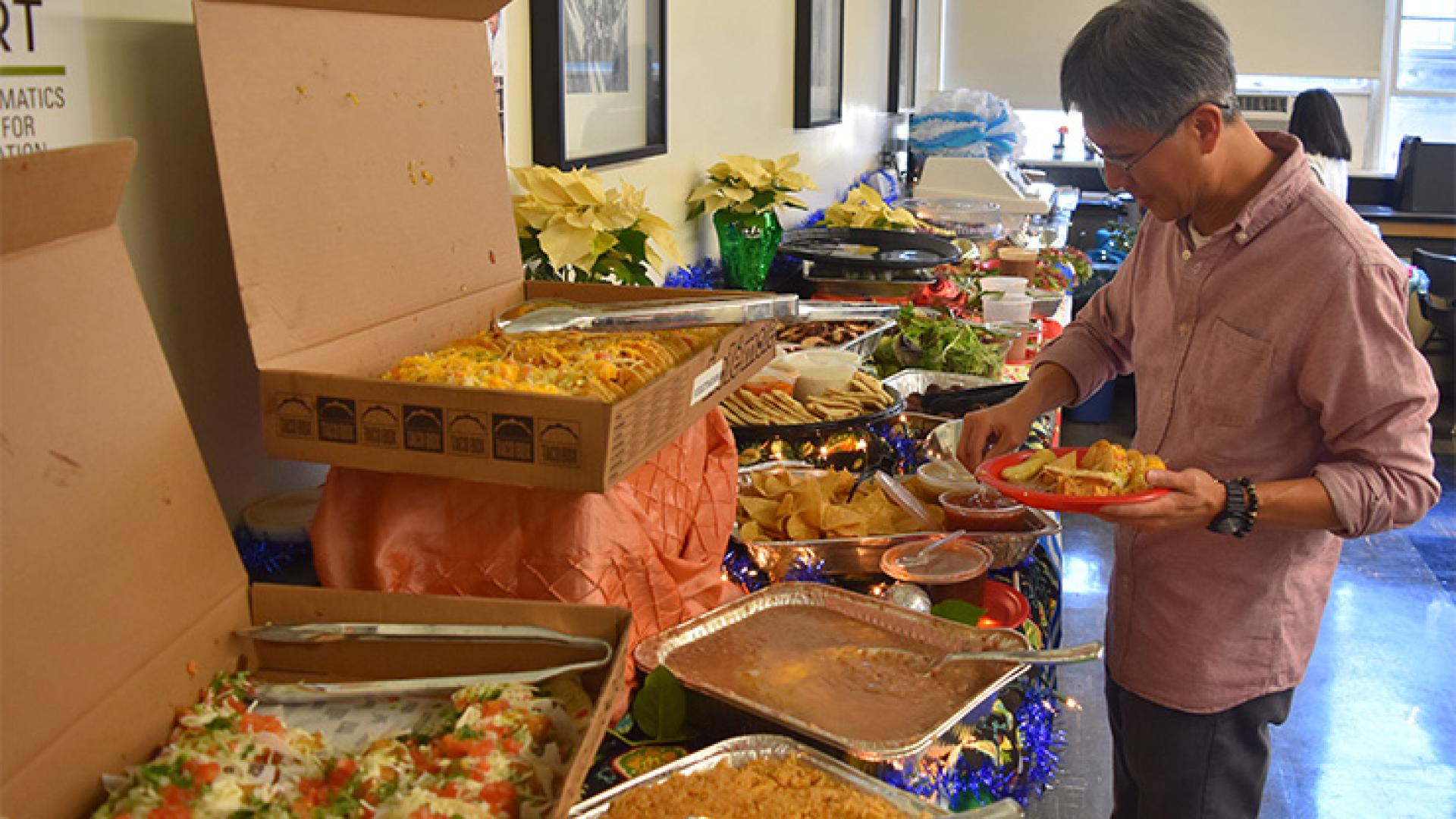 An array of food at the December 2017 CSULB BUILD Holiday Faculty Mixer